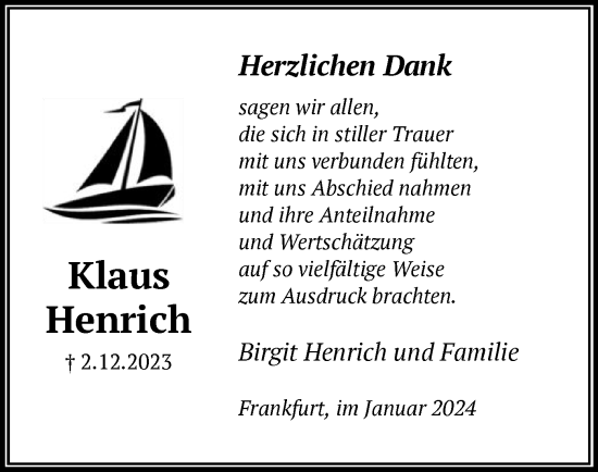 Todesanzeige von Klaus Henrich von OF