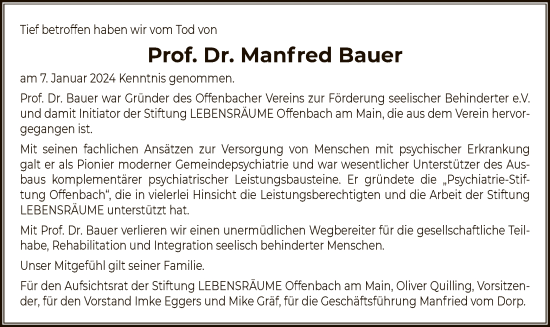 Todesanzeige von Manfred Bauer von OF