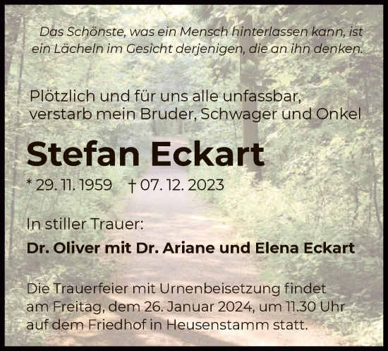 Todesanzeige von Stefan Eckart von OF