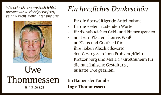 Todesanzeige von Uwe Thommessen von OFOF