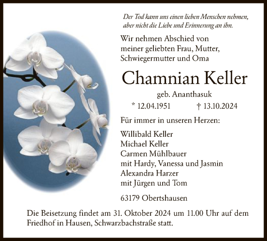 Todesanzeige von Chamnian Keller von OF