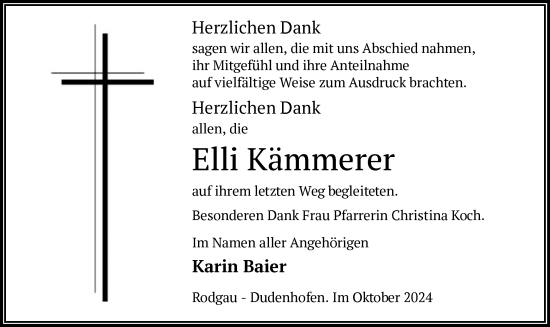 Todesanzeige von Elli Kämmerer von OF