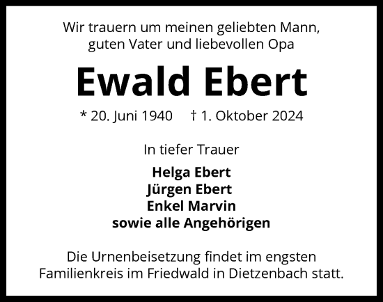 Todesanzeige von Ewald Ebert von OF