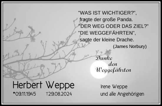 Todesanzeige von Herbert Weppe von OF