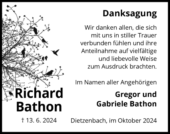 Todesanzeige von Richard Bathon von OF