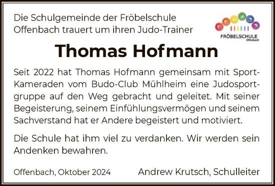 Todesanzeige von Thomas Hofmann von OF