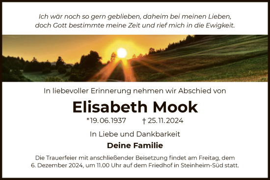 Todesanzeige von Elisabeth Mook von OF