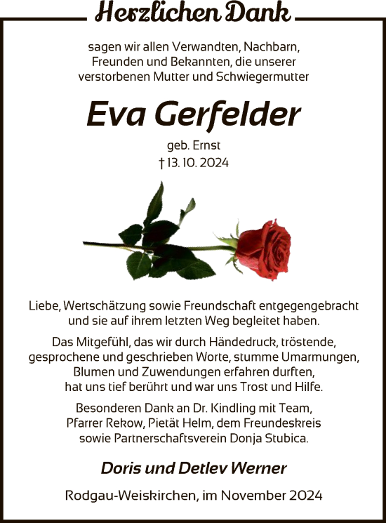 Todesanzeige von Eva Gerfelder von OF