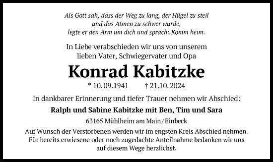 Todesanzeige von Konrad Kabitzke von OF