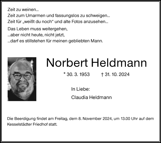 Todesanzeige von Norbert Heldmann von OF