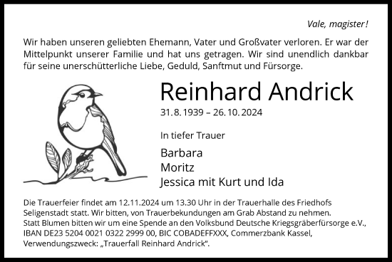 Todesanzeige von Reinhard Andrick von OF