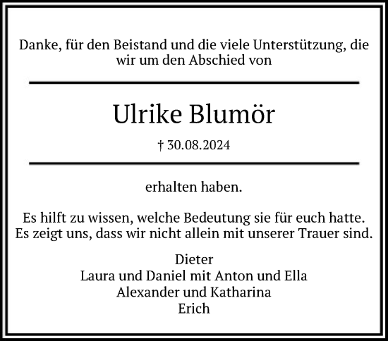 Todesanzeige von Ulrike Blumör von OF