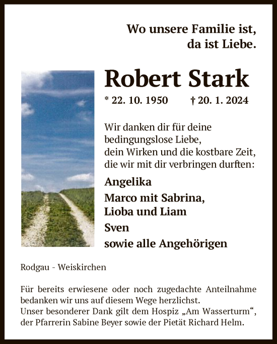 Todesanzeige von Robert Stark von OF