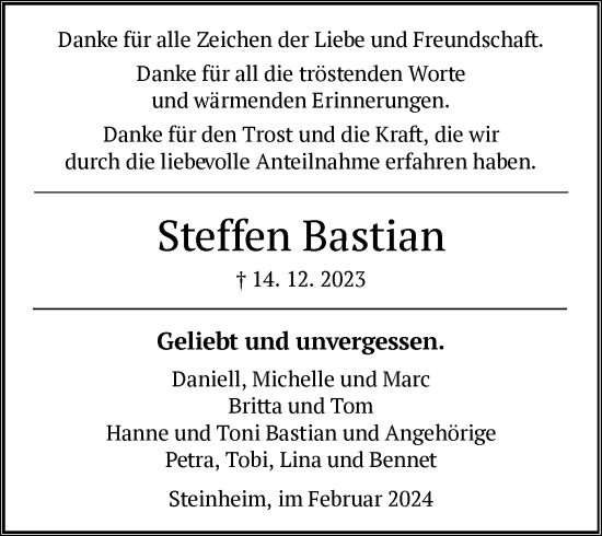 Todesanzeige von Steffen Bastian von OF