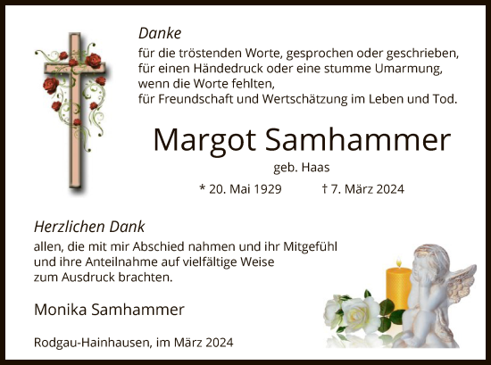 Todesanzeige von Margot Samhammer von OF