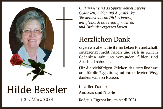 Todesanzeige von Hilde Beseler von OF