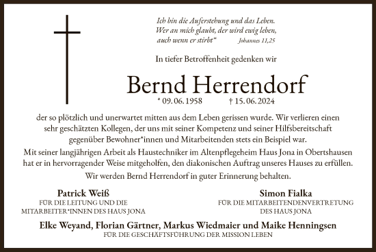 Todesanzeige von Bernd Herrendorf von OF