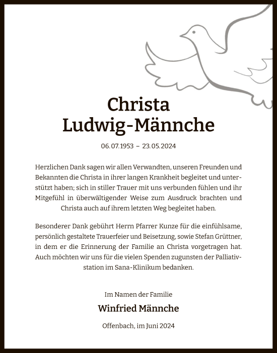 Todesanzeige von Christa Ludwig-Männche von OF