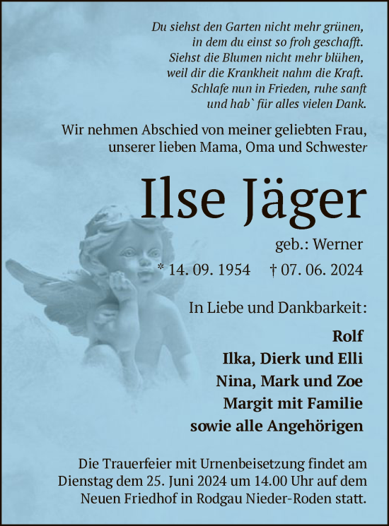 Todesanzeige von Ilse Jäger von OF