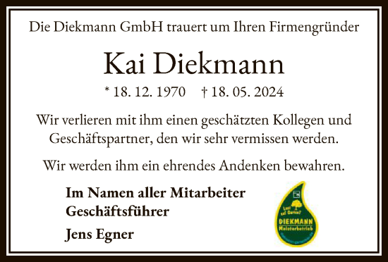 Todesanzeige von Kai Diekmann von OFOF