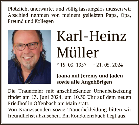 Todesanzeige von Karl-Heinz Müller von OF