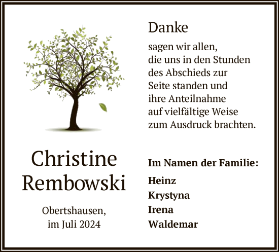 Todesanzeige von Christine Rembowski von OF