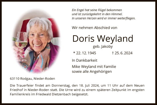 Todesanzeige von Doris Weyland von OF