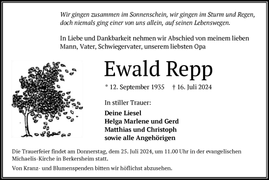 Todesanzeige von Ewald Repp von OF