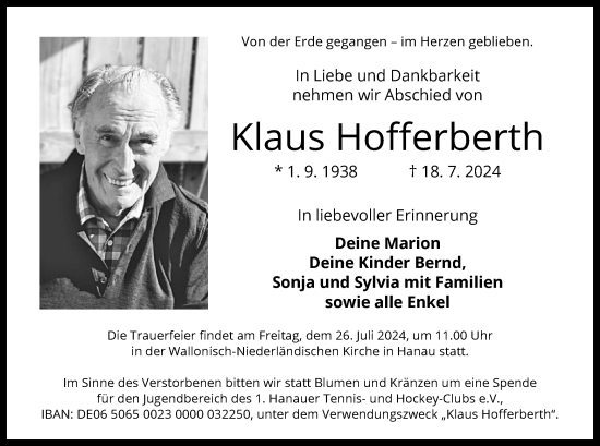 Todesanzeige von Klaus Hofferberth von OF