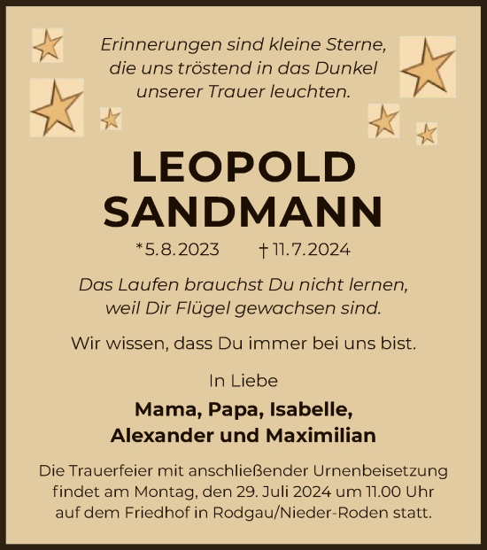 Todesanzeige von Leopold Sandmann von OF