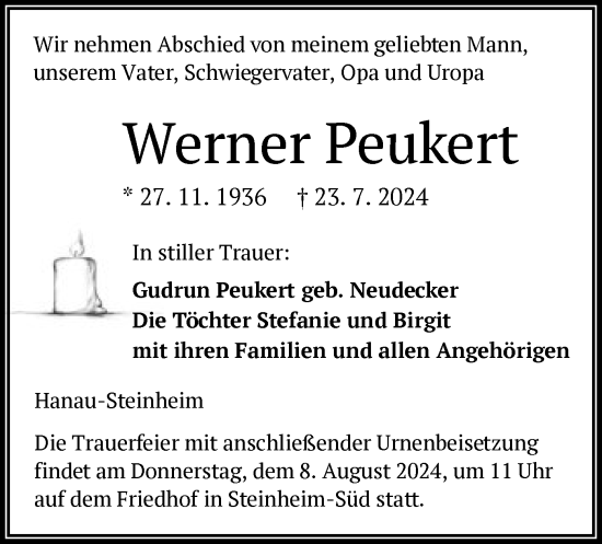 Todesanzeige von Werner Peukert von OF