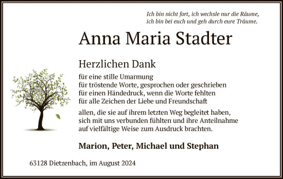 Todesanzeige von Anna Maria Stadter von OF