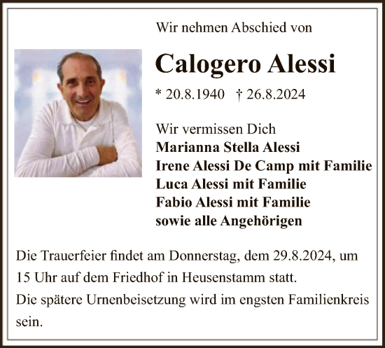 Todesanzeige von Calogero Alessi von OF