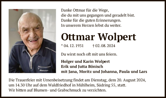 Todesanzeige von Ottmar Wolpert von OF