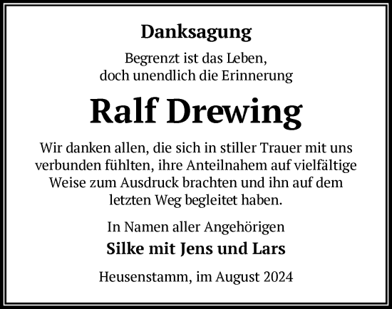 Todesanzeige von Ralf Drewing von OF