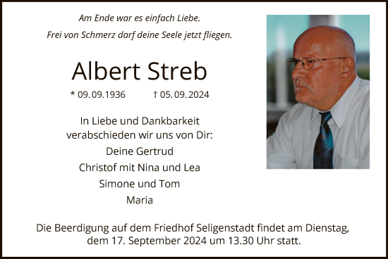 Todesanzeige von Albert Streb von OF