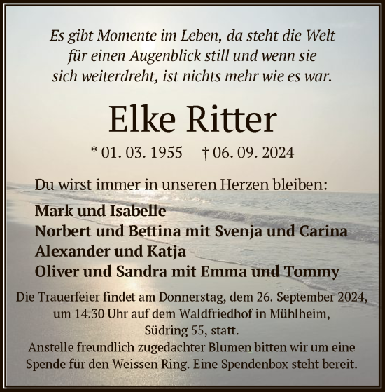 Todesanzeige von Elke Ritter von OF