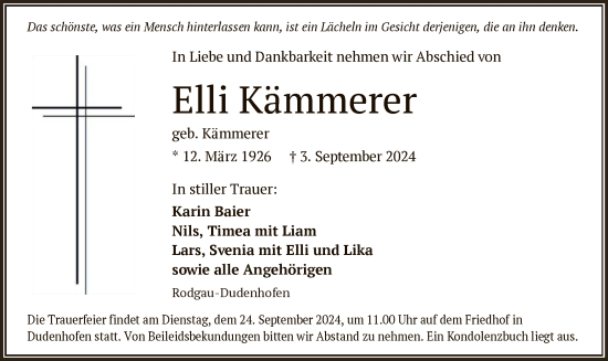 Todesanzeige von Elli Kämmerer von OF