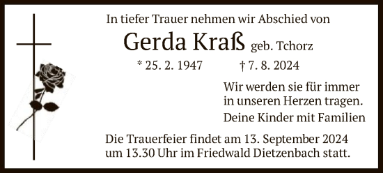 Todesanzeige von Gerda Kraß von OF