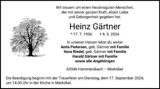 Todesanzeige von Heinz Gärtner von OF