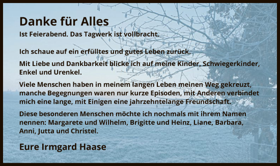 Todesanzeige von Irmgard Haase von OF