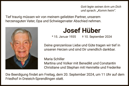 Todesanzeige von Josef Hüber von OF