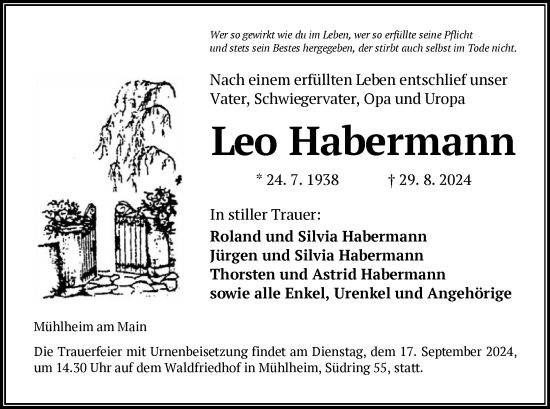 Todesanzeige von Leo Habermann von OF