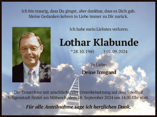 Todesanzeige von Lothar Klabunde von OF