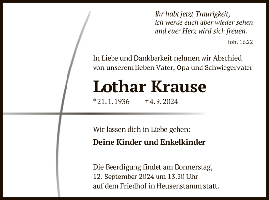 Todesanzeige von Lothar Krause von OF