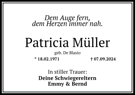 Todesanzeige von Patricia Müller von OF