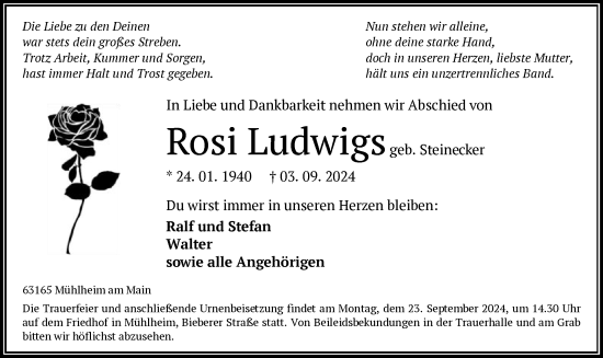 Todesanzeige von Rosi Ludwigs von OF