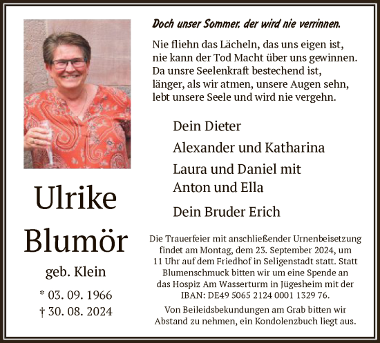 Todesanzeige von Ulrike Blumör von OF