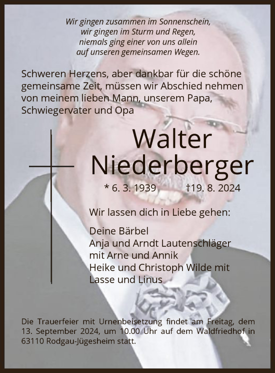 Todesanzeige von Walter Niederberger von OF