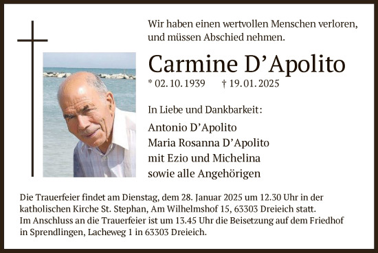 Todesanzeige von Carmine D’Apolito von OF